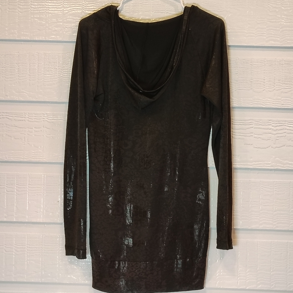 Apple Bottoms Animal Print Stretch Hoodie Dress Black Shiny Women MediumY2K - Picture 7 of 7